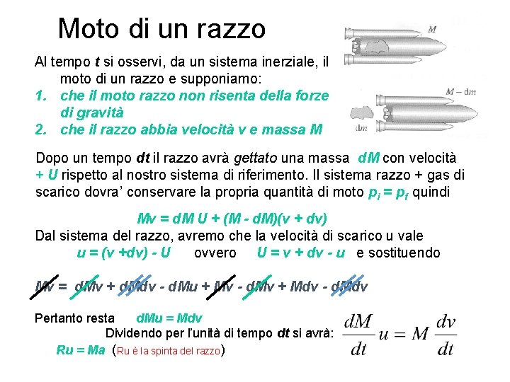 Moto di un razzo Al tempo t si osservi, da un sistema inerziale, il