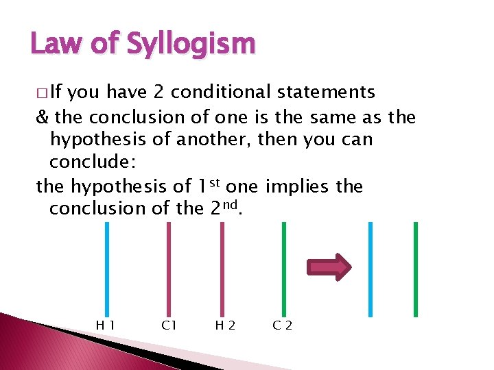 Law of Syllogism � If you have 2 conditional statements & the conclusion of