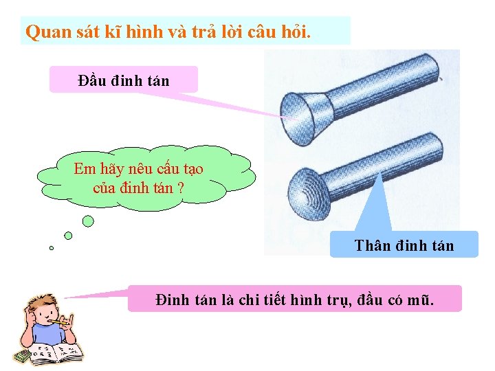 Quan sát kĩ hình và trả lời câu hỏi. Đầu đinh tán Em hãy