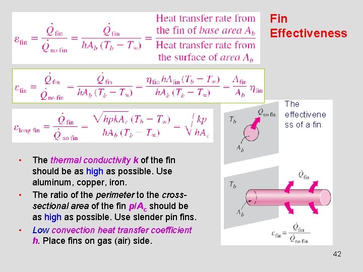 Fin Effectiveness The effectivene ss of a fin • • • The thermal conductivity
