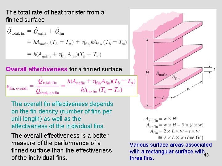 The total rate of heat transfer from a finned surface Overall effectiveness for a