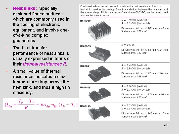  • Heat sinks: Specially designed finned surfaces which are commonly used in the