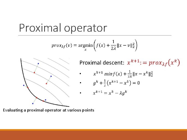 Proximal operator Evaluating a proximal operator at various points 