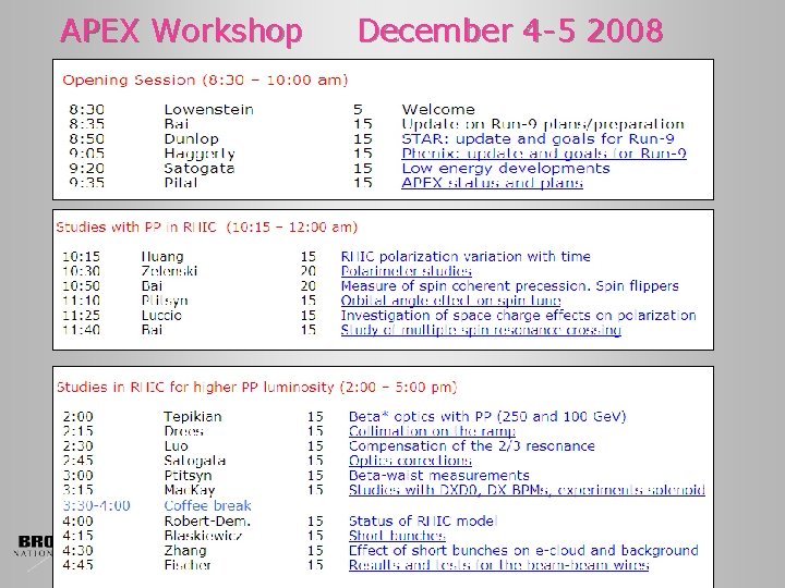 APEX Workshop December 4 -5 2008 