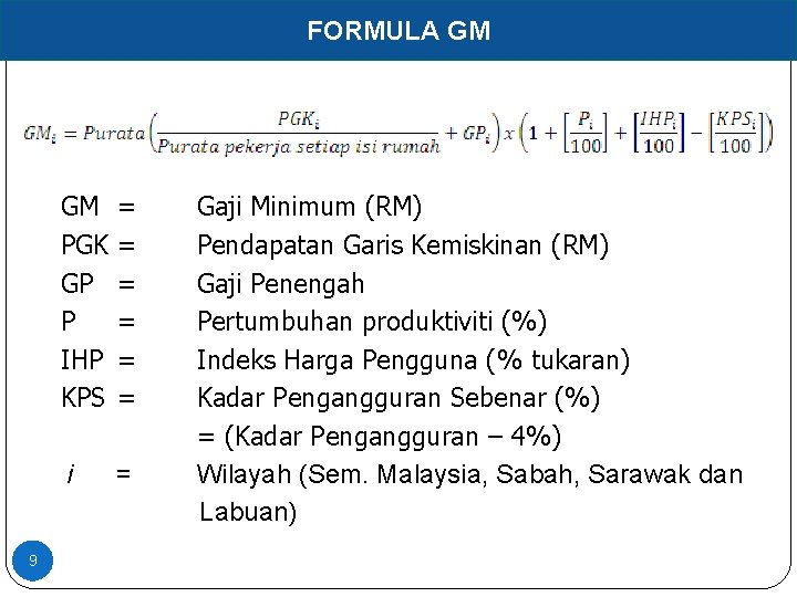 FORMULA GM GM = PGK = GP = IHP = KPS = Gaji Minimum