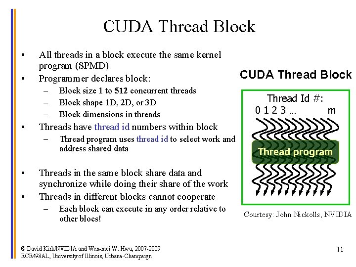 CUDA Thread Block • • All threads in a block execute the same kernel