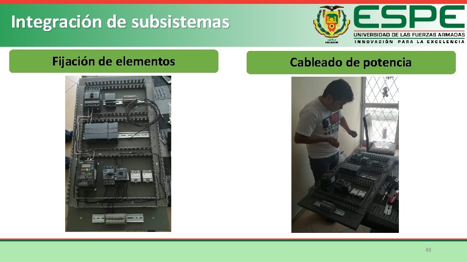 Integración de subsistemas Fijación de elementos Cableado de potencia 48 