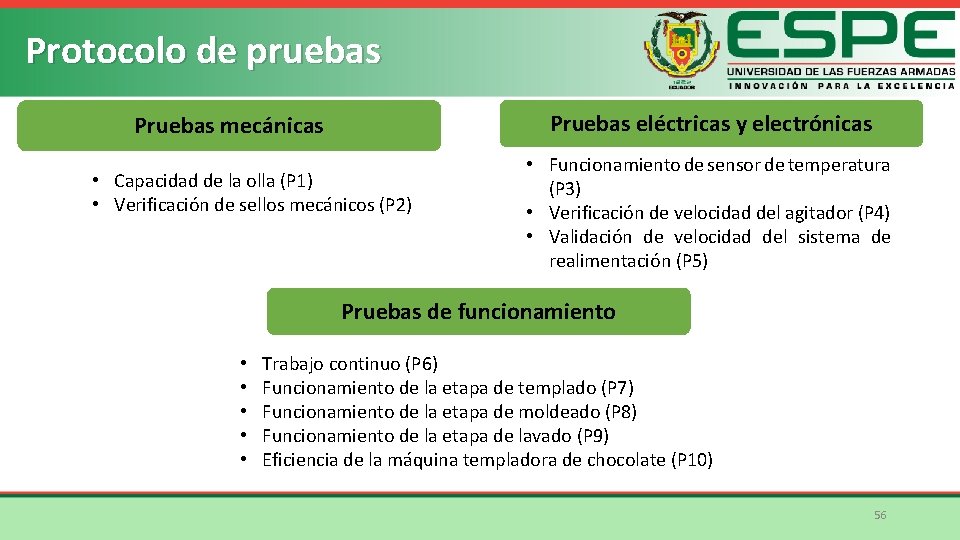 Protocolo de pruebas Pruebas eléctricas y electrónicas Pruebas mecánicas • Capacidad de la olla