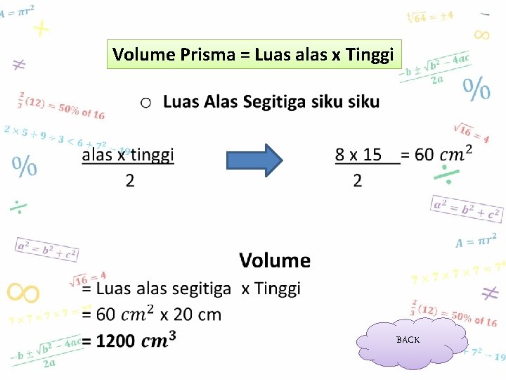 Volume Prisma = Luas alas x Tinggi • BACK 
