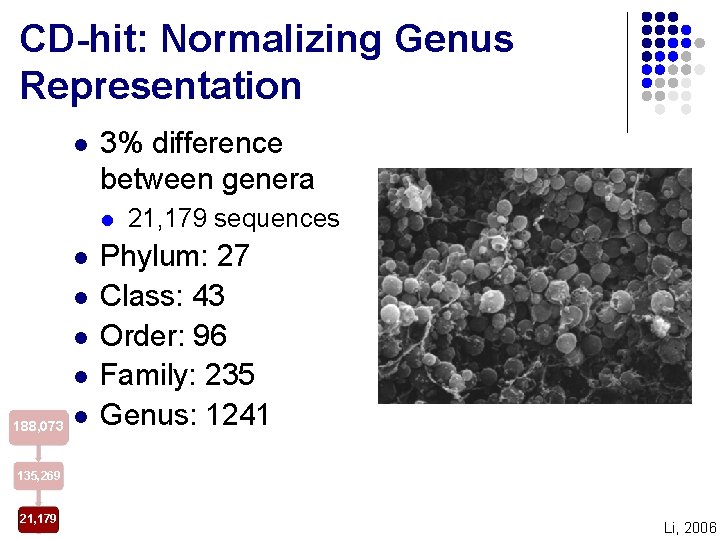 CD-hit: Normalizing Genus Representation l 3% difference between genera l l l 188, 073