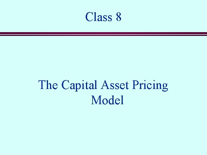 Class 8 The Capital Asset Pricing Model 