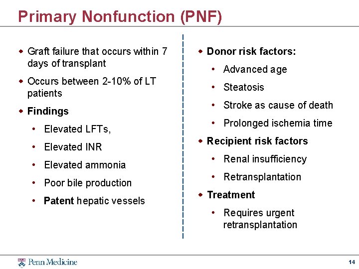 Primary Nonfunction (PNF) w Graft failure that occurs within 7 days of transplant w