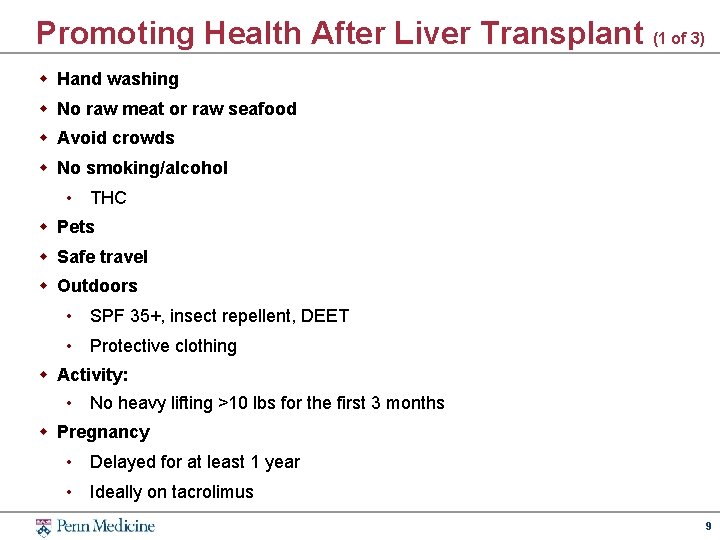 Promoting Health After Liver Transplant (1 of 3) w Hand washing w No raw