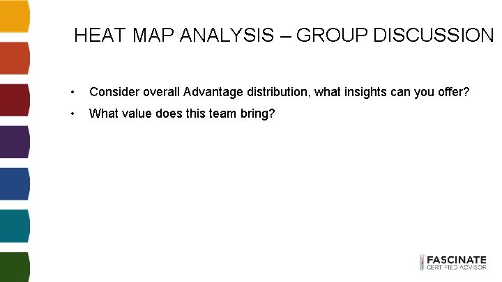 HEAT MAP ANALYSIS – GROUP DISCUSSION • Consider overall Advantage distribution, what insights can HEAT MAP ANALYSIS – GROUP DISCUSSION • Consider overall Advantage distribution, what insights can