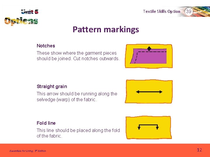 Textile Skills Option 39 Pattern markings Notches These show where the garment pieces should