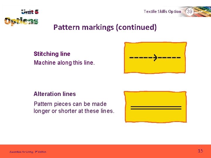 Textile Skills Option 39 Pattern markings (continued) Stitching line Machine along this line. Alteration