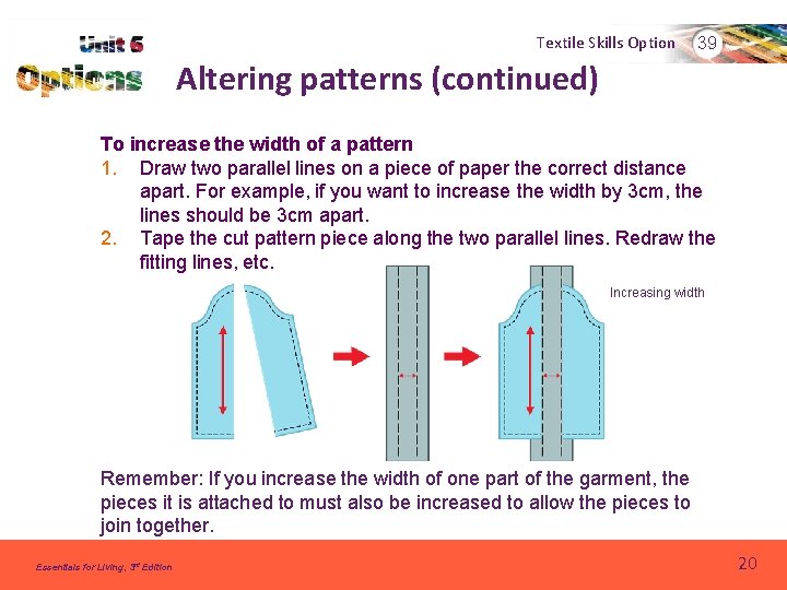 Textile Skills Option 39 Altering patterns (continued) To increase the width of a pattern