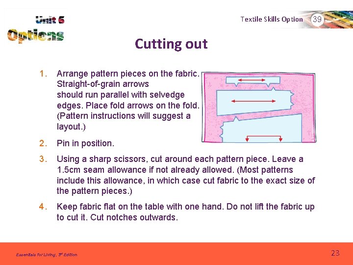 Textile Skills Option 39 Cutting out 1. Arrange pattern pieces on the fabric. Straight-of-grain