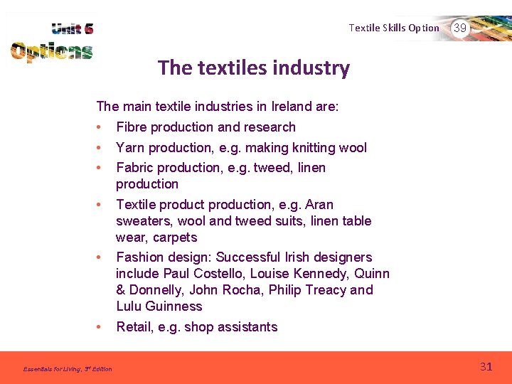 Textile Skills Option 39 The textiles industry The main textile industries in Ireland are: