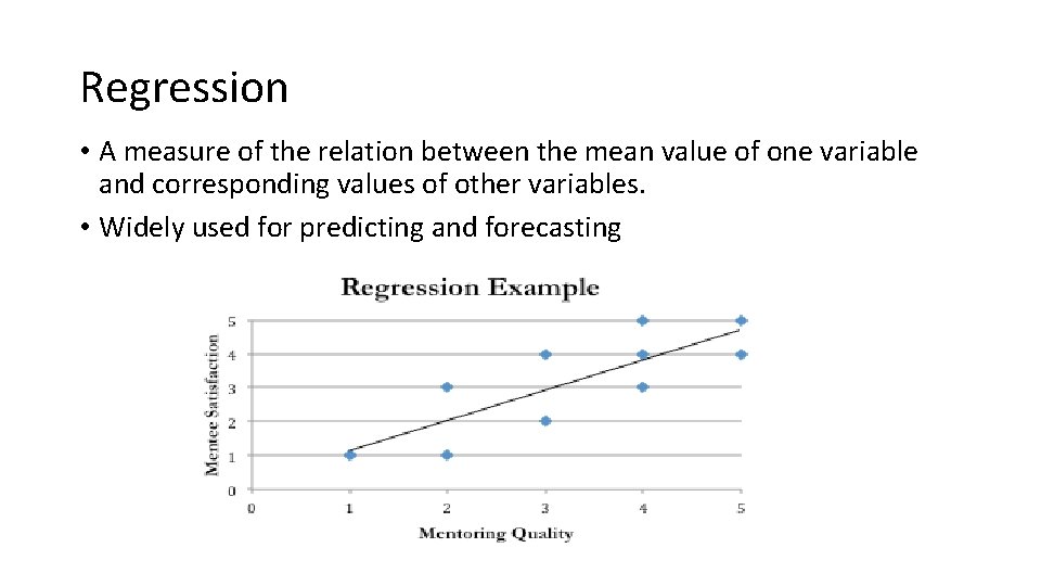 Regression • A measure of the relation between the mean value of one variable
