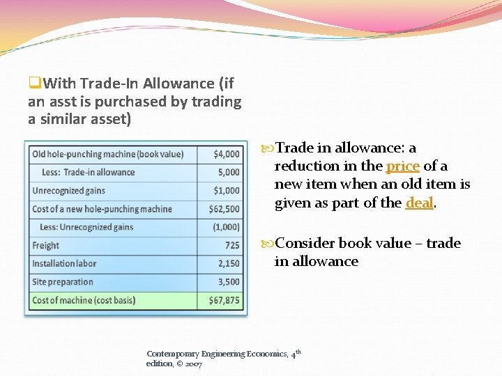 q. With Trade-In Allowance (if an asst is purchased by trading a similar asset)