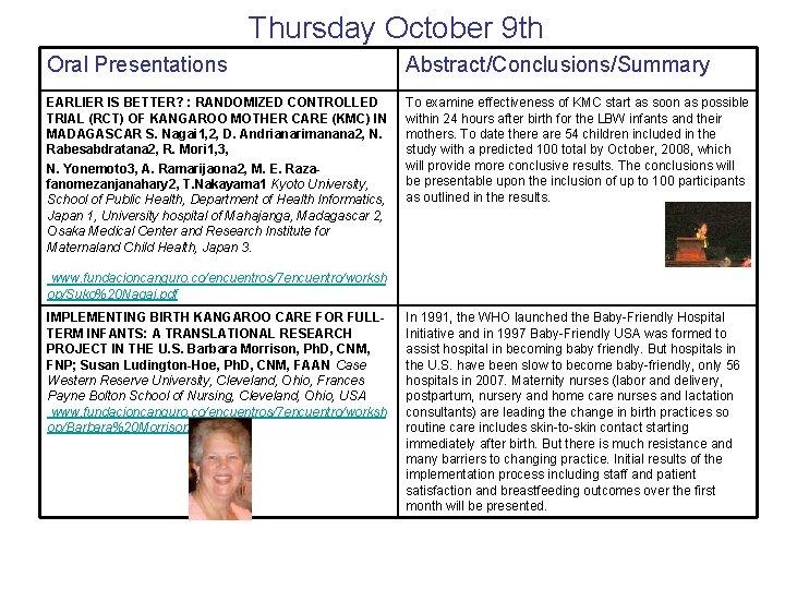 Thursday October 9 th Oral Presentations Abstract/Conclusions/Summary EARLIER IS BETTER? : RANDOMIZED CONTROLLED TRIAL