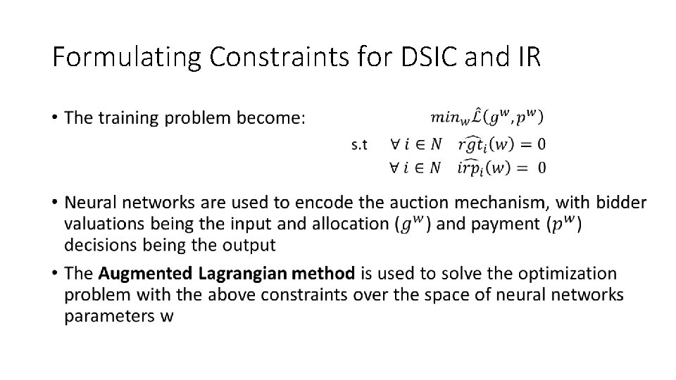 Formulating Constraints for DSIC and IR 