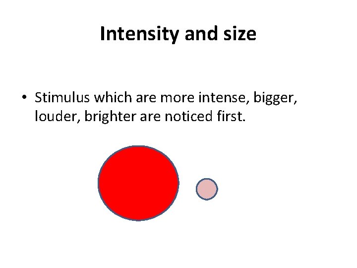 Intensity and size • Stimulus which are more intense, bigger, louder, brighter are noticed