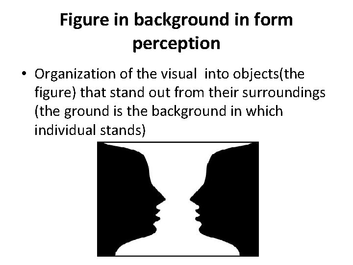 Figure in background in form perception • Organization of the visual into objects(the figure)