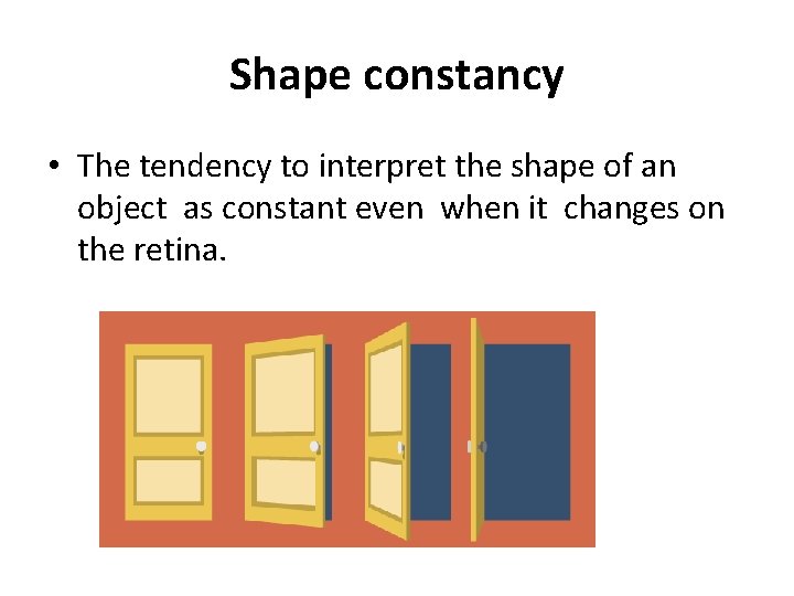 Shape constancy • The tendency to interpret the shape of an object as constant