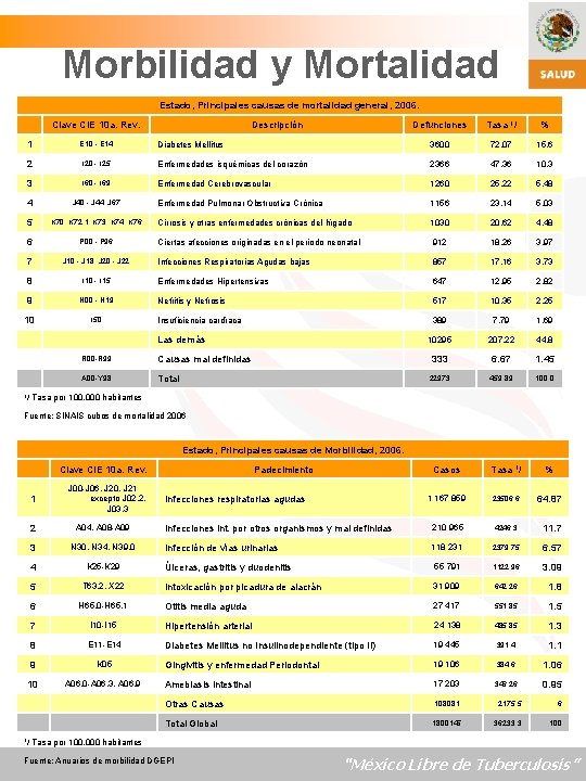 Morbilidad y Mortalidad Estado, Principales causas de mortalidad general, 2006. Clave CIE 10 a.