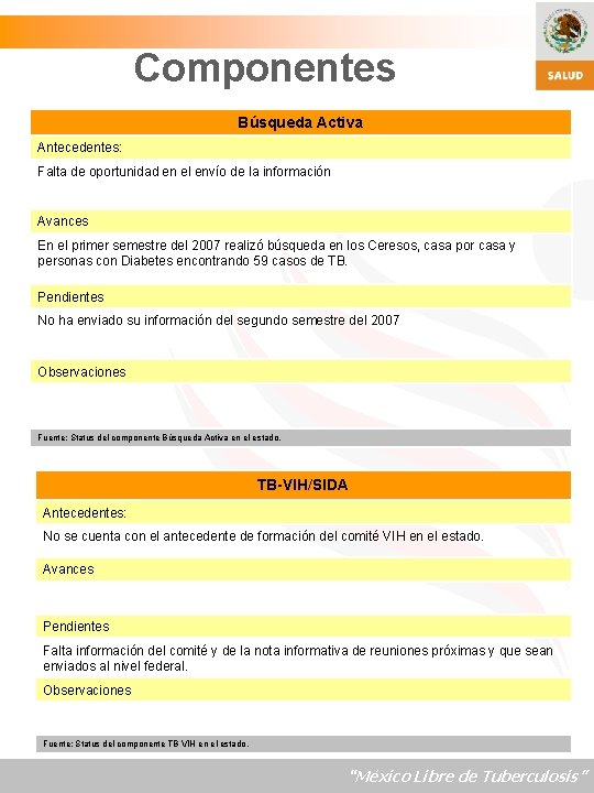 Componentes Búsqueda Activa Antecedentes: Falta de oportunidad en el envío de la información Avances