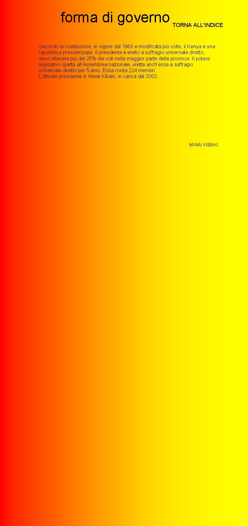 forma di governo TORNA ALL'INDICE Secondo la costituzione, in vigore dal 1963 e modificata forma di governo TORNA ALL'INDICE Secondo la costituzione, in vigore dal 1963 e modificata