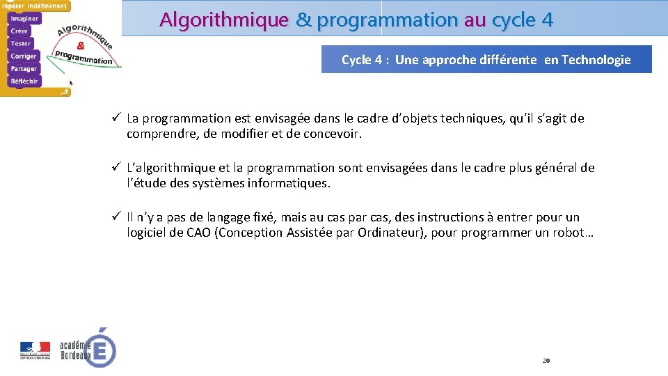 Algorithmique & programmation au cycle 4 Cycle 4 : Une approche différente en Technologie Algorithmique & programmation au cycle 4 Cycle 4 : Une approche différente en Technologie