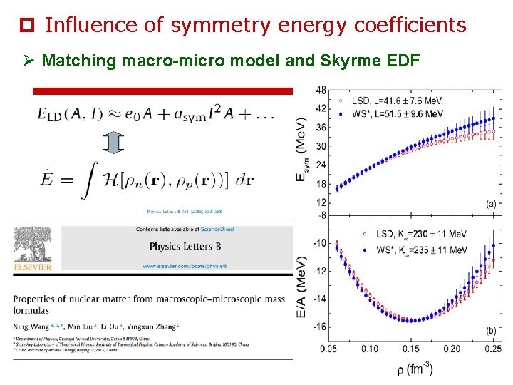 p Influence of symmetry energy coefficients Ø Matching macro-micro model and Skyrme EDF 