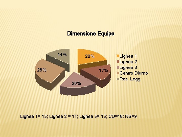Dimensione Equipe 14% 20% 28% 17% 20% Lighea 1 Lighea 2 Lighea 3 Centro