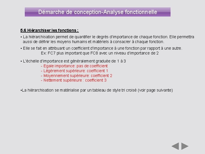 Démarche de conception-Analyse fonctionnelle 5. 6 Hiérarchiser les fonctions : • La hiérarchisation permet