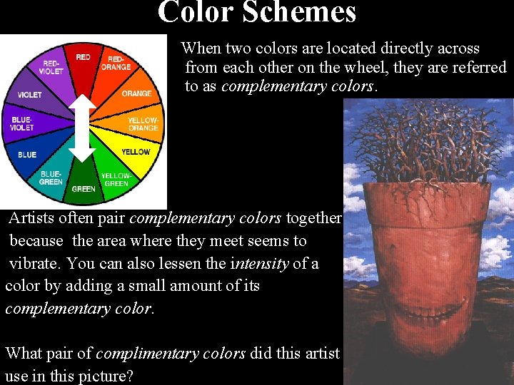 Color Schemes When two colors are located directly across from each other on the