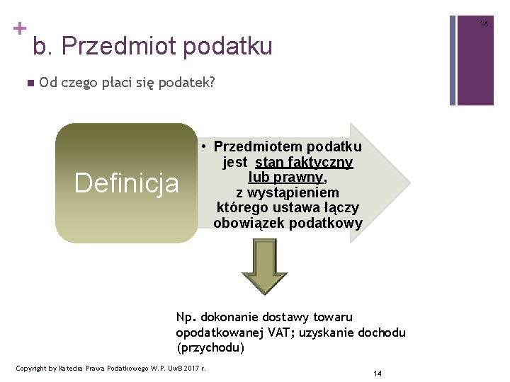 + 14 b. Przedmiot podatku n Od czego płaci się podatek? Definicja • Przedmiotem