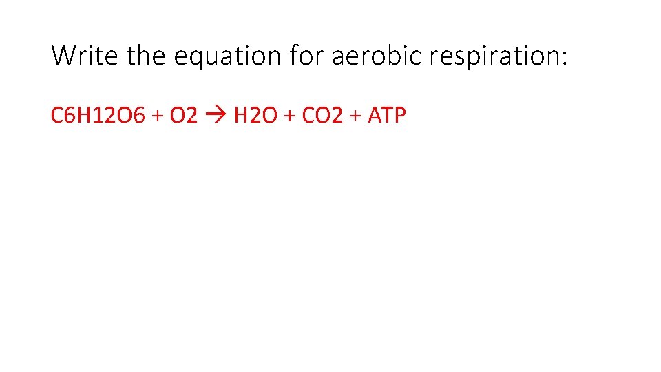 Write the equation for aerobic respiration: C 6 H 12 O 6 + O Write the equation for aerobic respiration: C 6 H 12 O 6 + O