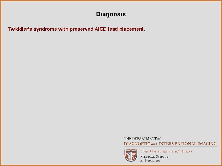 Diagnosis Twiddler’s syndrome with preserved AICD lead placement. 