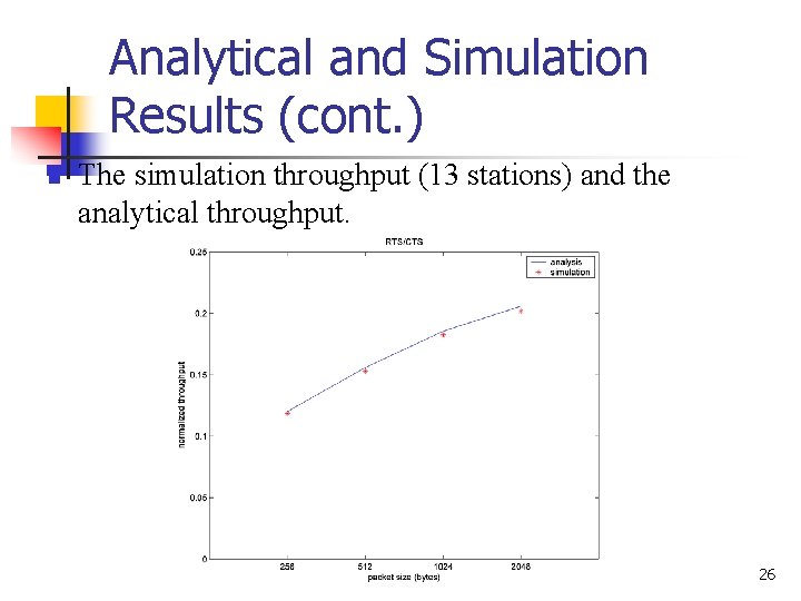 Analytical and Simulation Results (cont. ) n The simulation throughput (13 stations) and the Analytical and Simulation Results (cont. ) n The simulation throughput (13 stations) and the