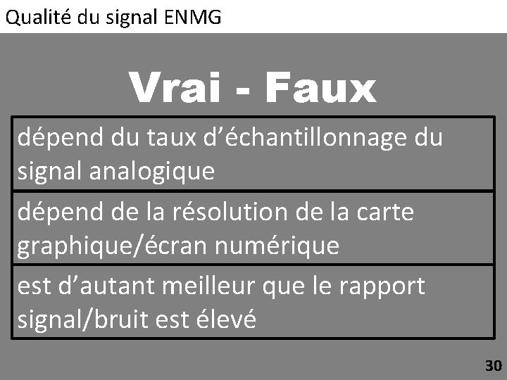 Qualité du signal ENMG Vrai - Faux dépend du taux d’échantillonnage du signal analogique