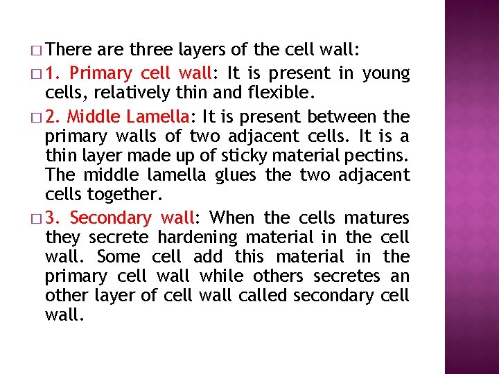 � There are three layers of the cell wall: � 1. Primary cell wall: