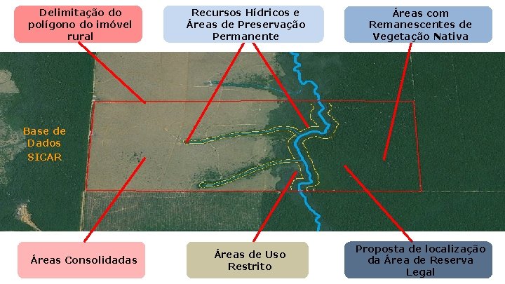 Delimitação do polígono do imóvel rural Recursos Hídricos e Áreas de Preservação Permanente Áreas