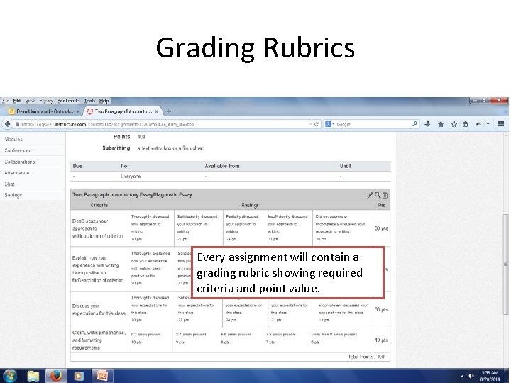 Grading Rubrics Every assignment will contain a grading rubric showing required criteria and point Grading Rubrics Every assignment will contain a grading rubric showing required criteria and point