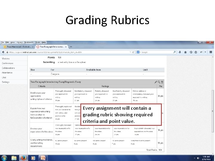 Grading Rubrics Every assignment will contain a grading rubric showing required criteria and point