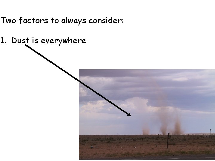 Two factors to always consider: 1. Dust is everywhere Two factors to always consider: 1. Dust is everywhere
