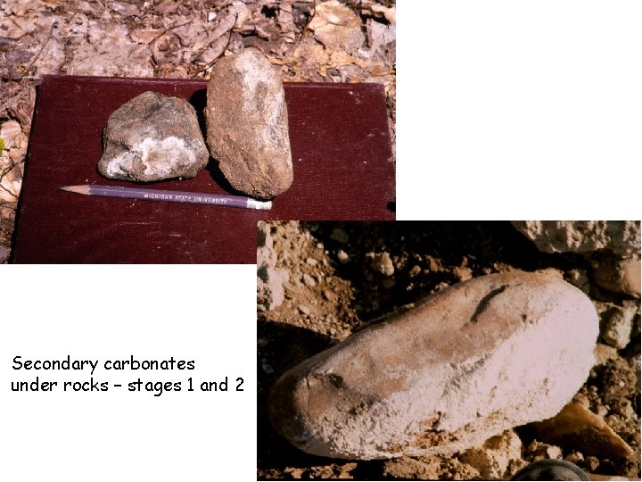 Secondary carbonates under rocks – stages 1 and 2 Secondary carbonates under rocks – stages 1 and 2