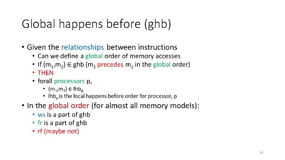 Global happens before (ghb) • 10 Global happens before (ghb) • 10